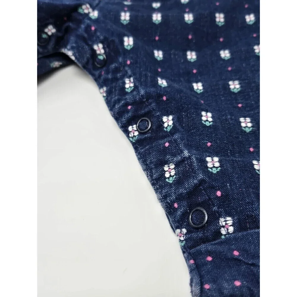 VINTAGE OSHKOSH B'GOSH COTTON DENIM BID OVERALLS 1980S DAISY FLORAL BABY 12 MONS